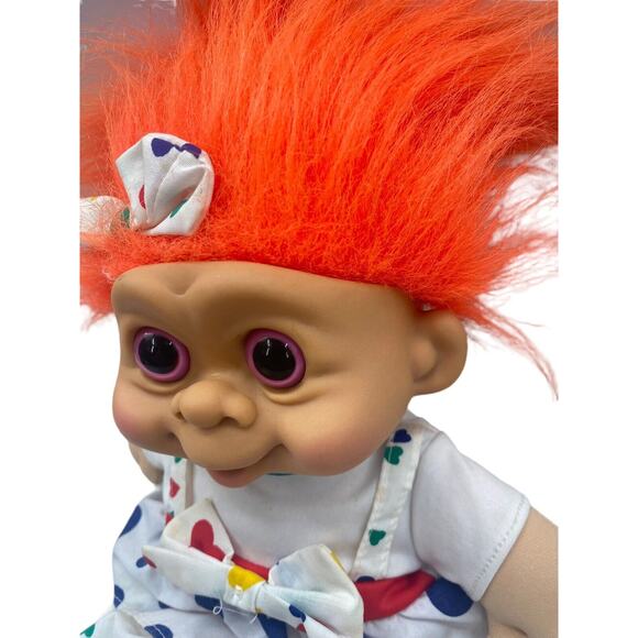 MT Multi Toys 1992 Troll Doll 12" GLO Girl Polka Dot Heart Orange Hair Pink Eyes - Picture 8 of 9